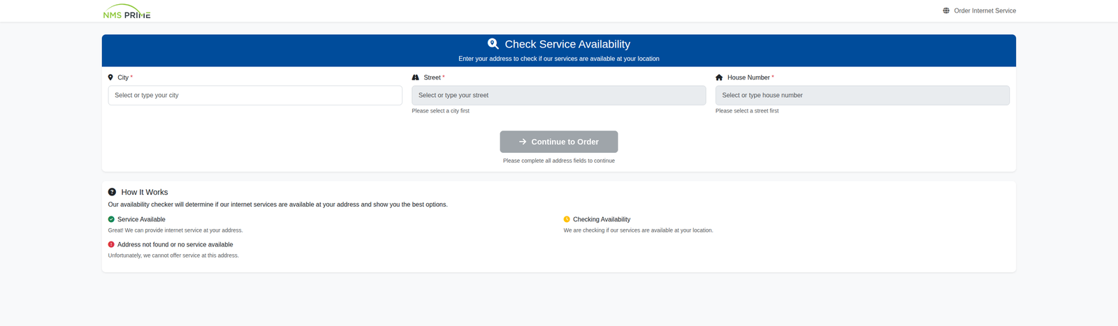 Order Portal address check for service availability